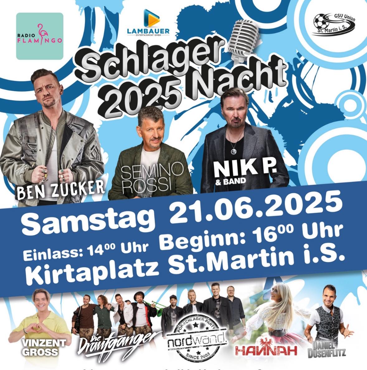 Schlagernacht 2025 am 21. June 2025 @ Kirtaplatz St. Martin.