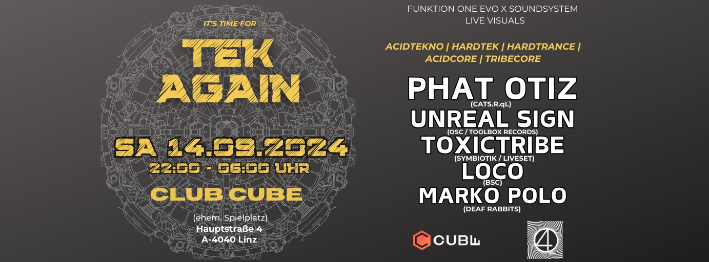 TEK AGAIN am 14. September 2024 @ Club Cube.