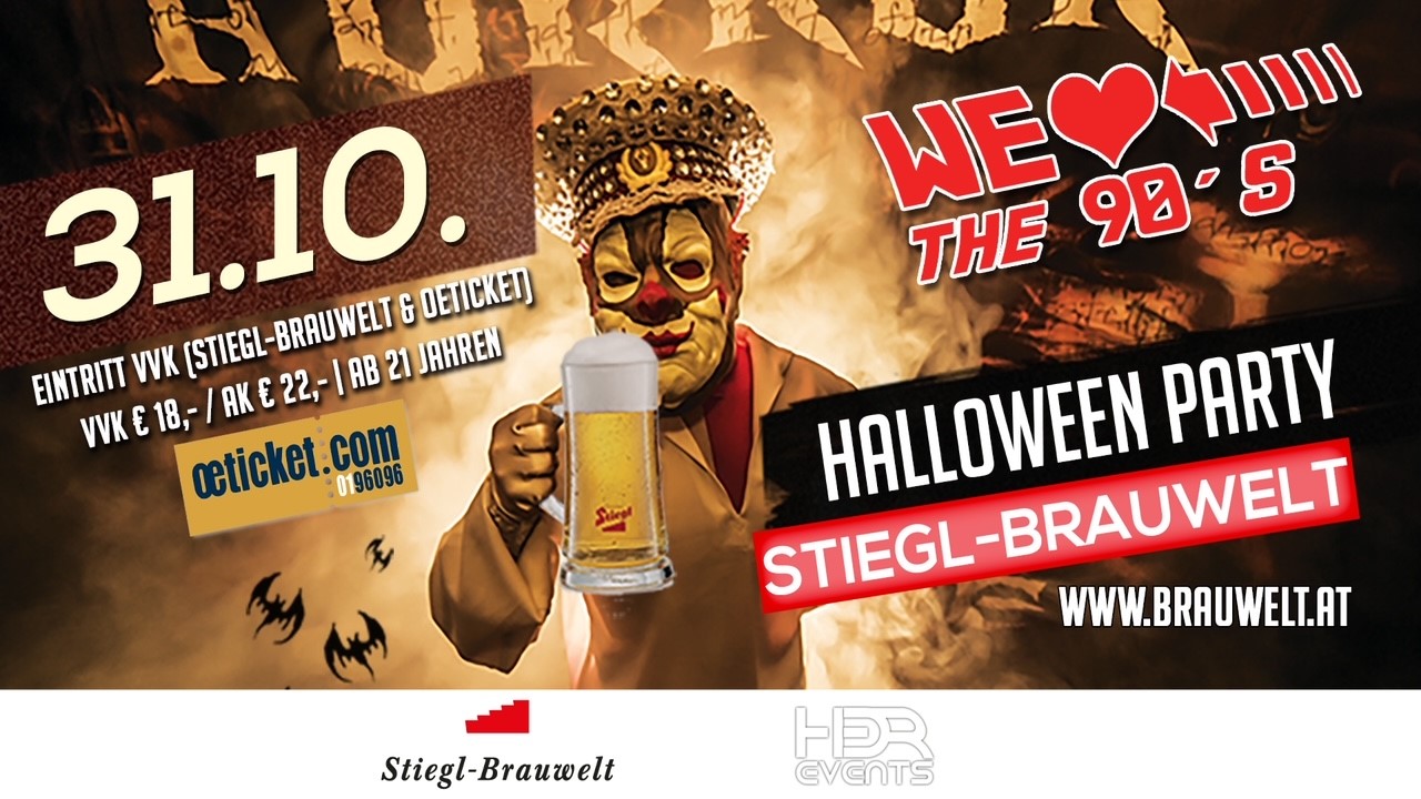 Halloweenparty - We Love The 90s Party am 31. October 2024 @ Stiegl-Brauwelt.