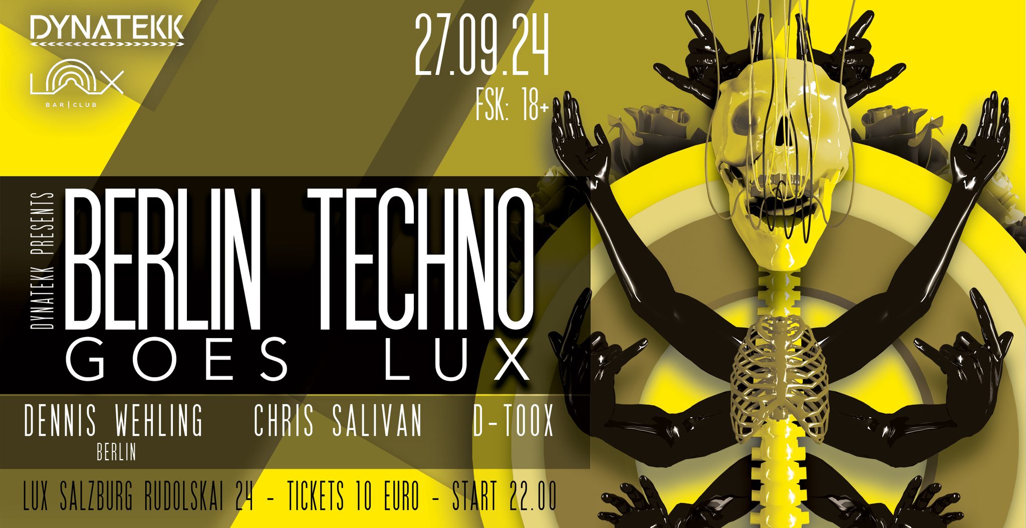 Dynatekk pres. Berlin Techno goes Lux am 27. September 2024 @ Lux Club Salzburg.