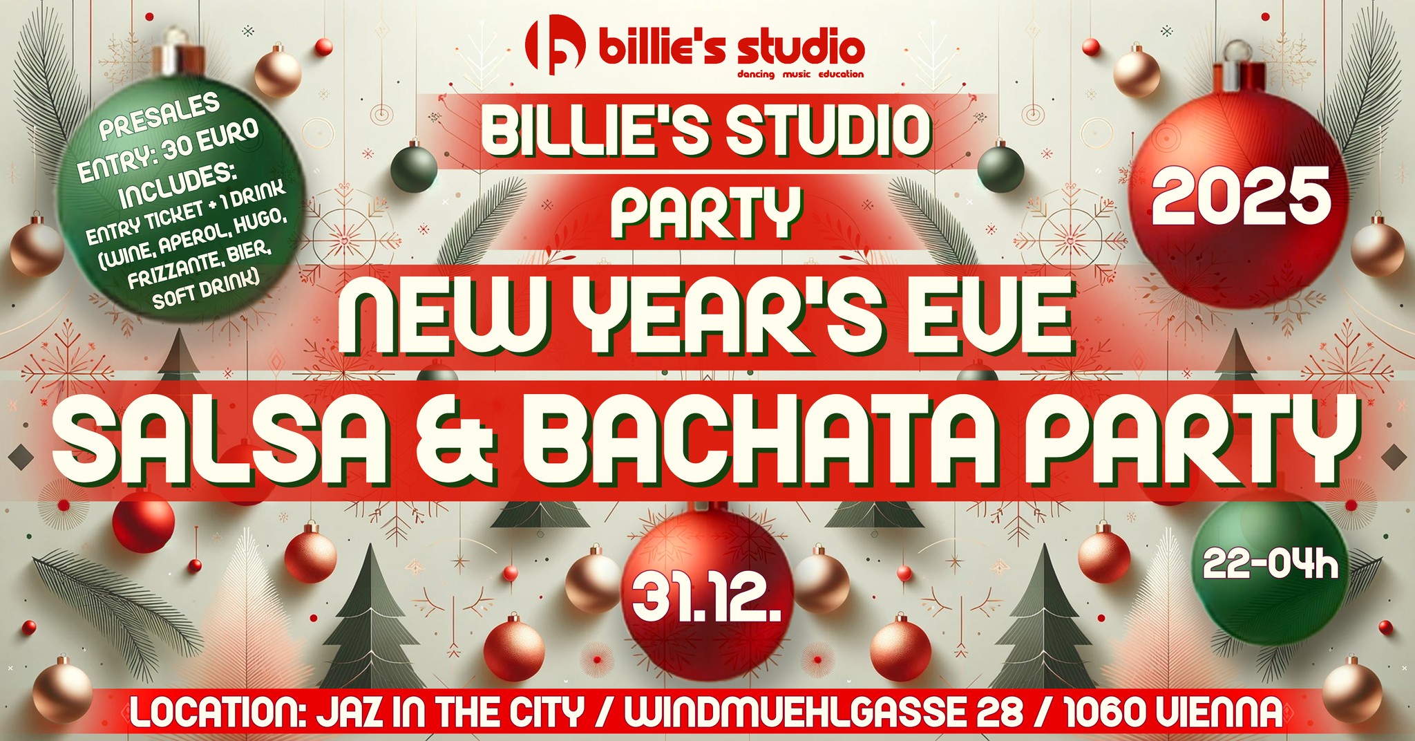 Silvester Salsa & Bachata Party am 31. December 2024 @ Jaz in the City Vienna.