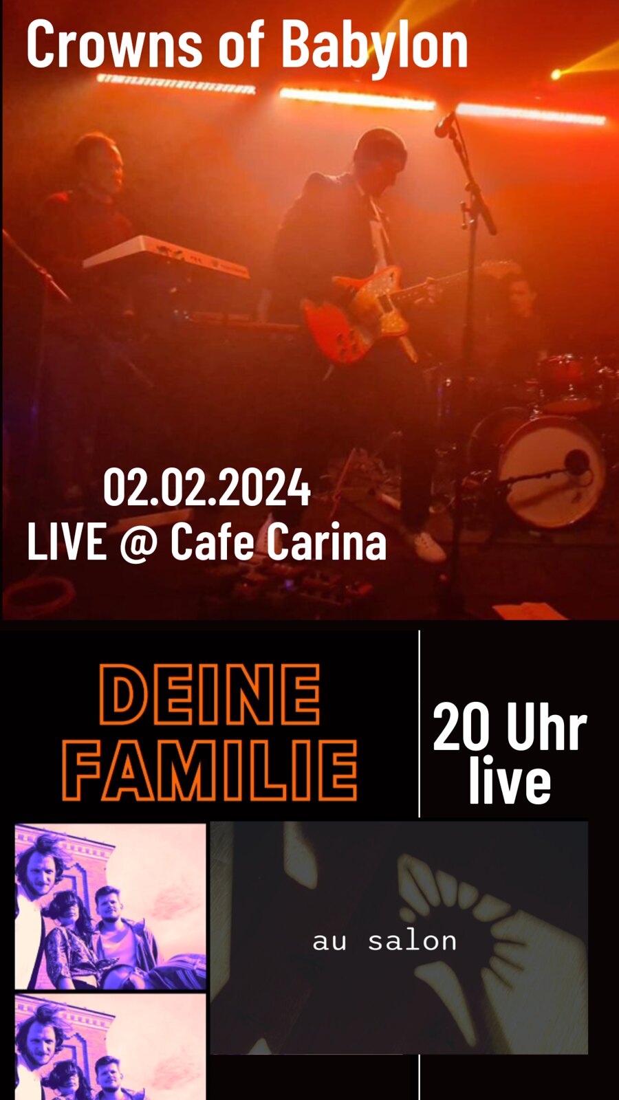 ausalonmusic / crowns of babylon / Deine Familie am 2. February 2024 @ Café Carina.