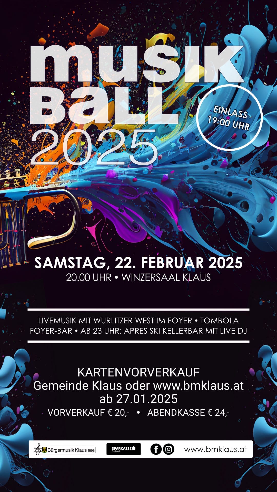 Musikball 2025 am 22. February 2025 @ Winzersaal Klaus.