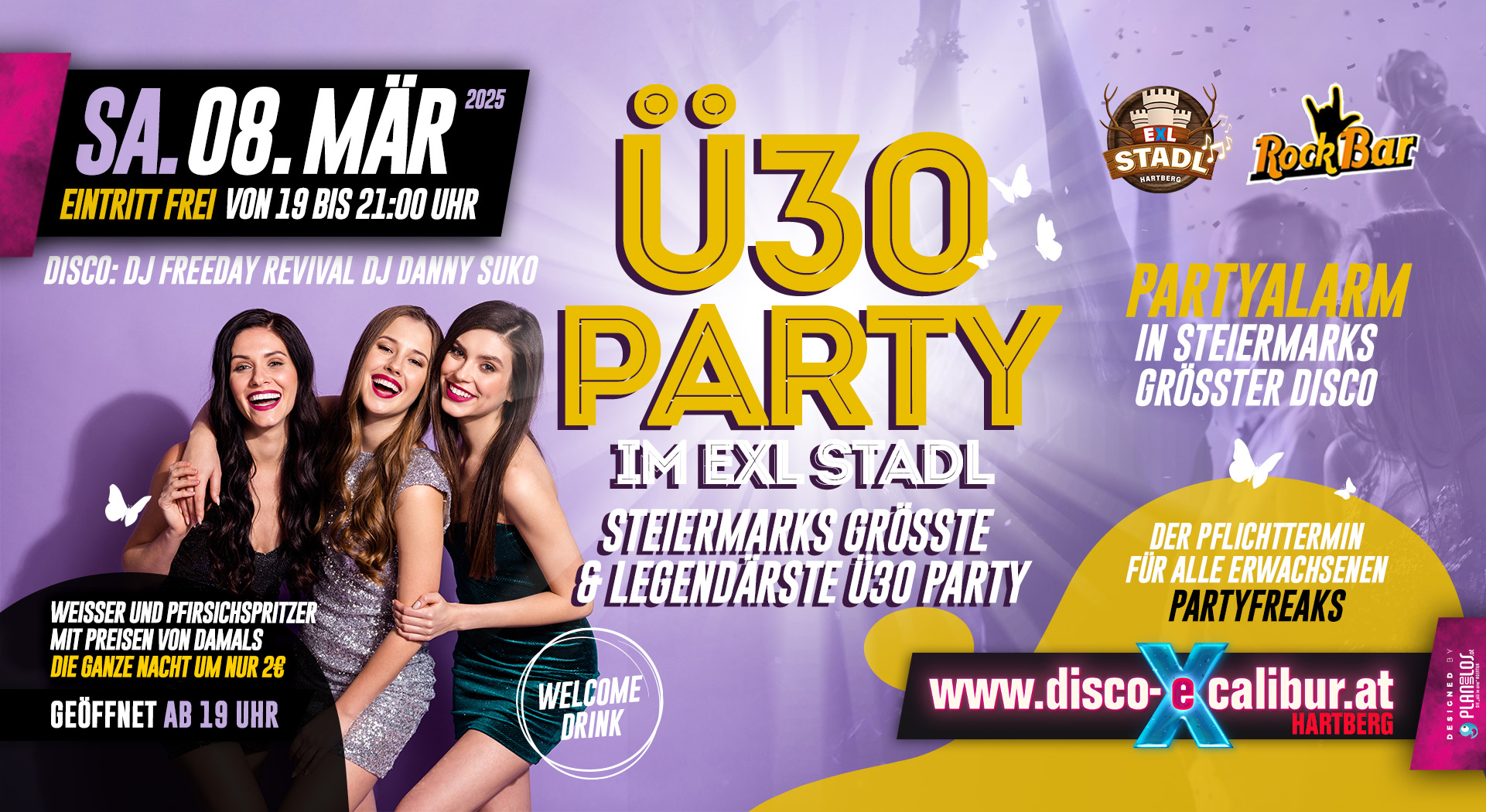 Ü30 Party am 8. March 2025 @ Disco Excalibur Hartberg.