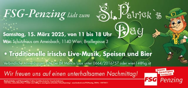 St. Patricks Day Fest am 15. March 2025 @ Schutzhaus Ameisbach.