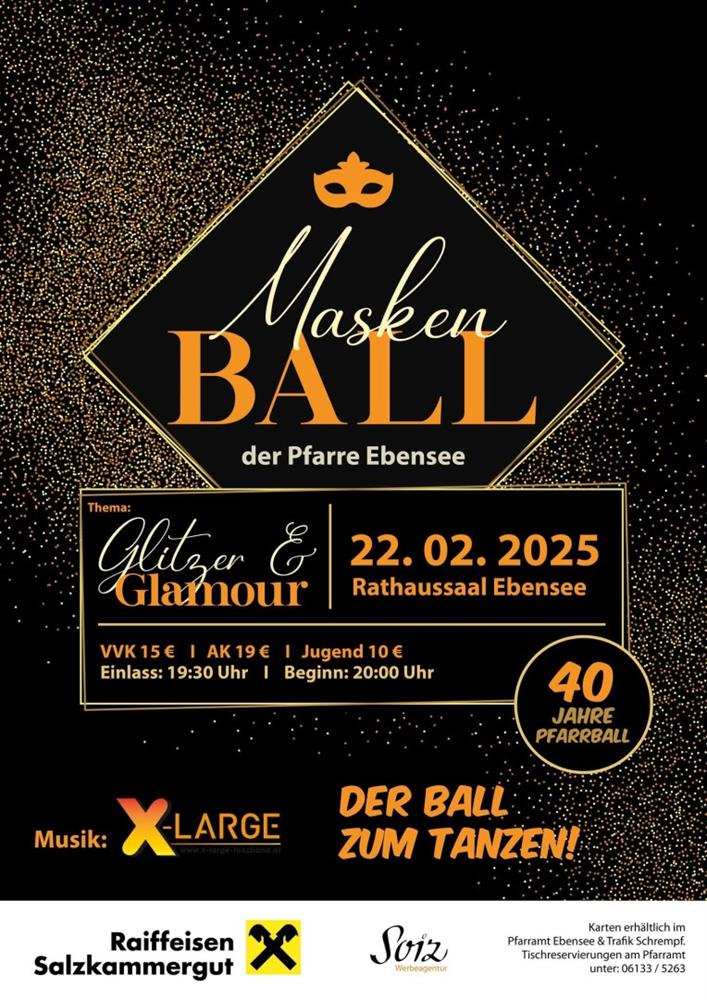 Maskenball der Pfarre Ebensee am 22. February 2025 @ Rathaussaal Ebensee.