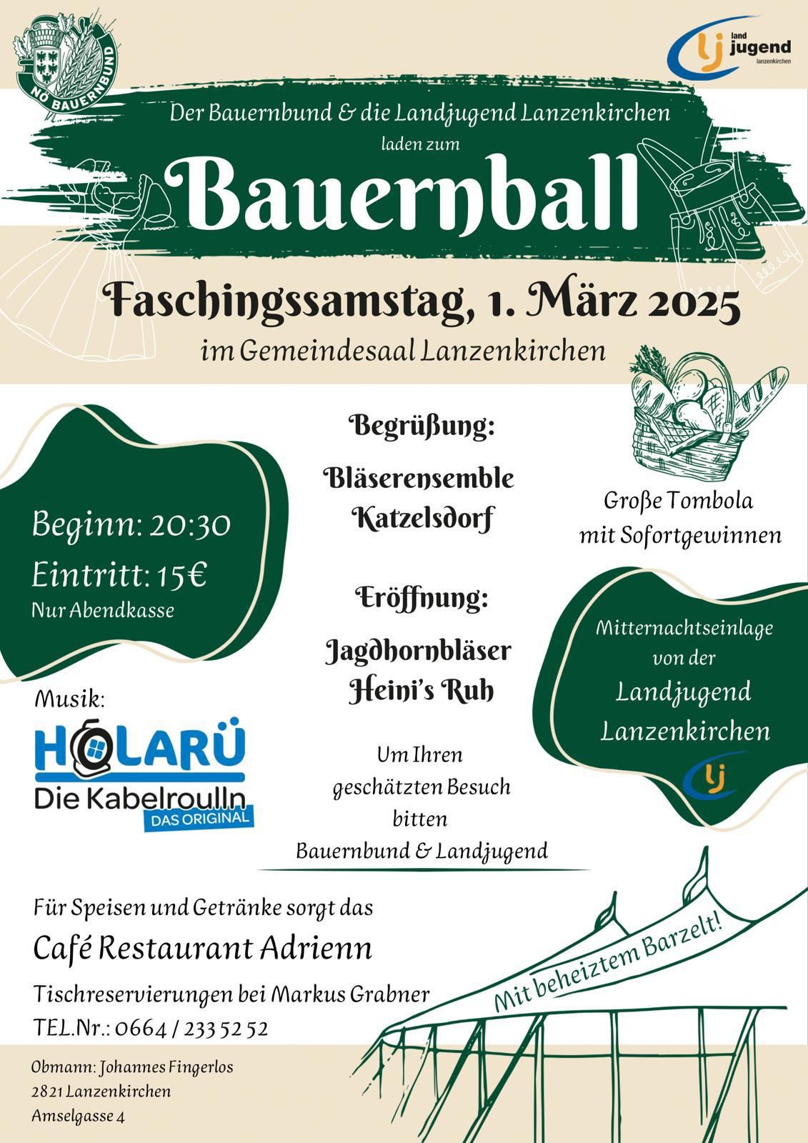 Bauernball Lanzenkirchen am 1. March 2025 @ Gemeindesaal Lanzenkirchen.