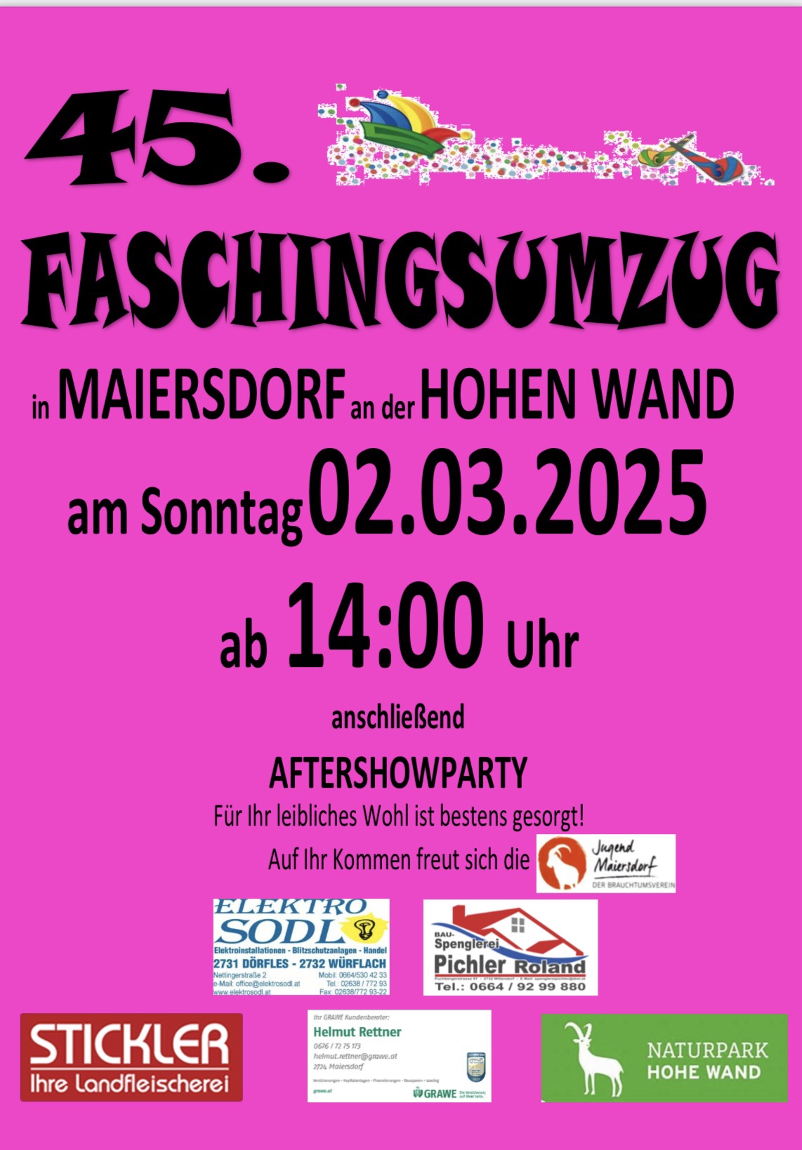 45. Faschingsumzug in Maiersdorf am 2. March 2025 @ Maiersdorf a.d. Hohen Wand.