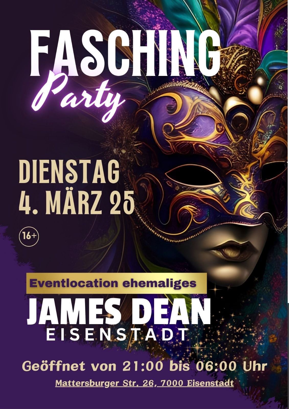 Fasching Party am 4. March 2025 @ James Dean Disco Club.