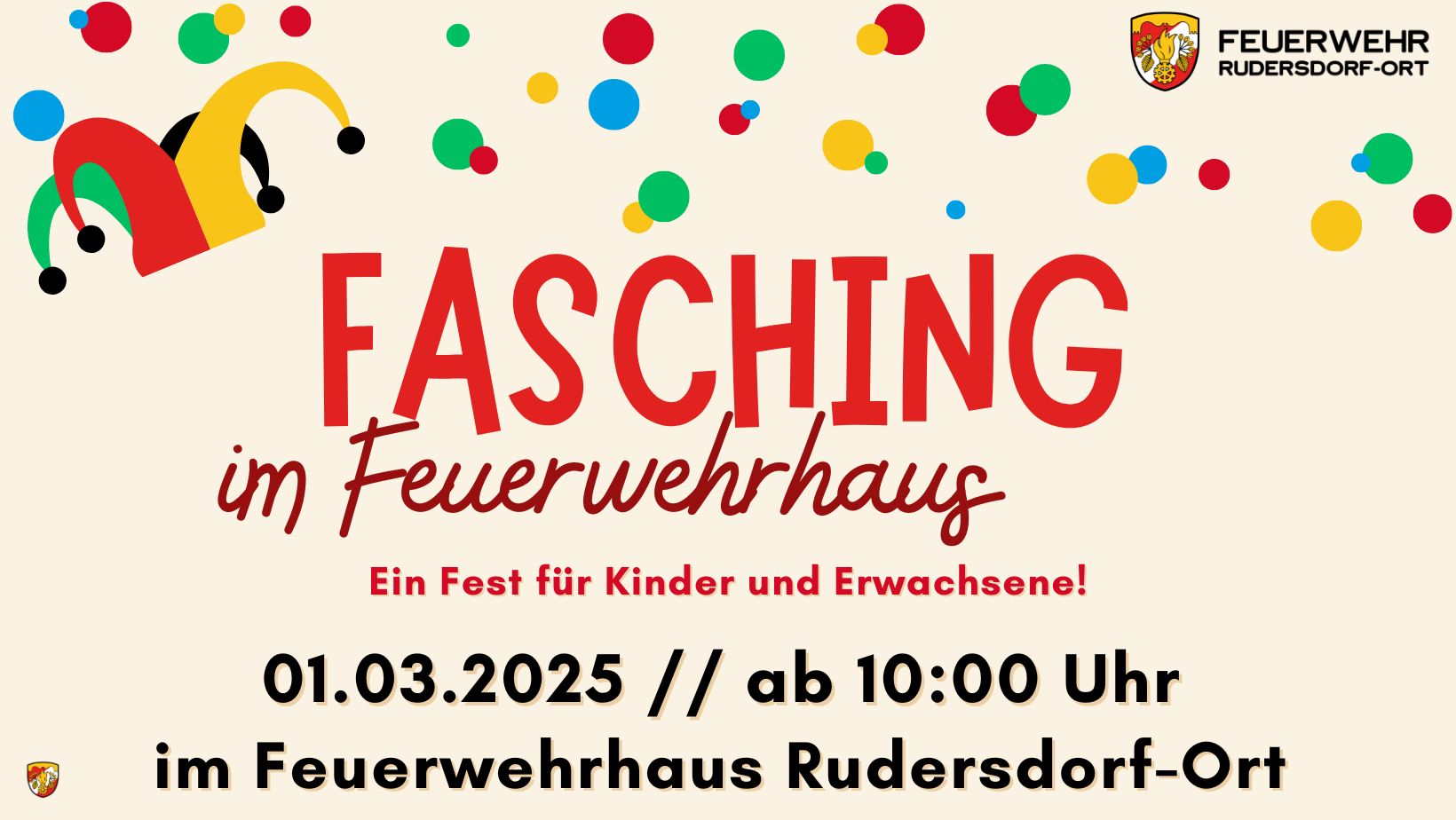 Fasching im Feuerwehrhaus am 1. March 2025 @ Feuerwehrhaus Rudersdorf.