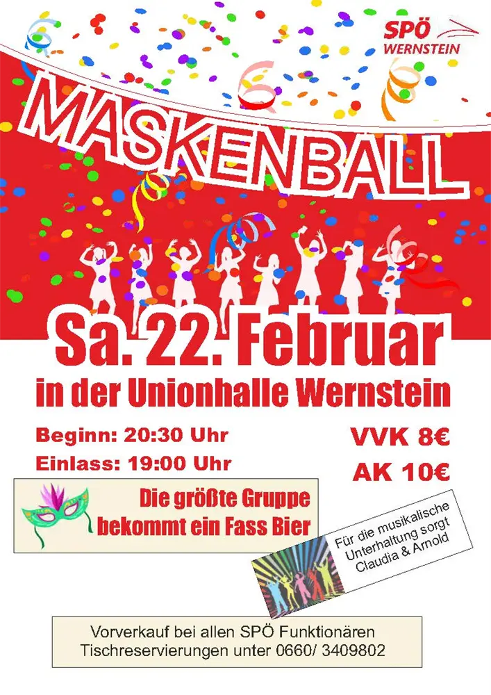 Maskenball 2025 am 22. February 2025 @ Union Wernstein.