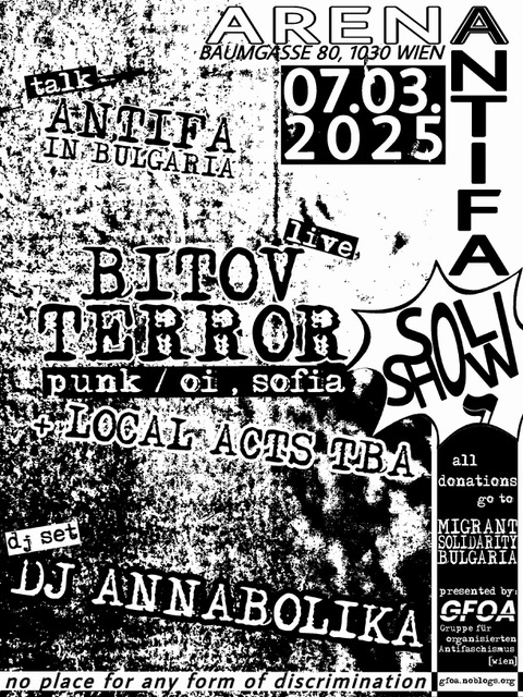 Antifa Soli-Show feat. BITOV TERROR am 7. March 2025 @ Arena Wien.