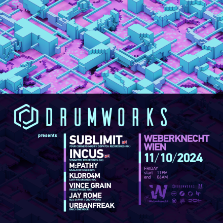 Drumworks pres. Sublimit (Dispatch Recs) & Incus (Symmetry Recs) & Weberknecht